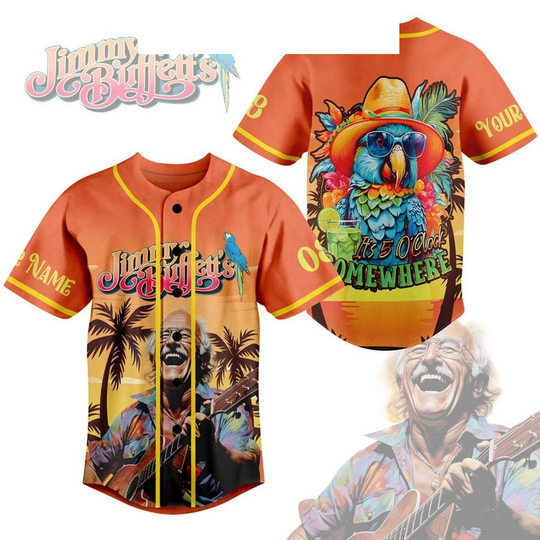 Jimmy Buffett It8217s Five O8217Clock Personalized Baseball Jersey