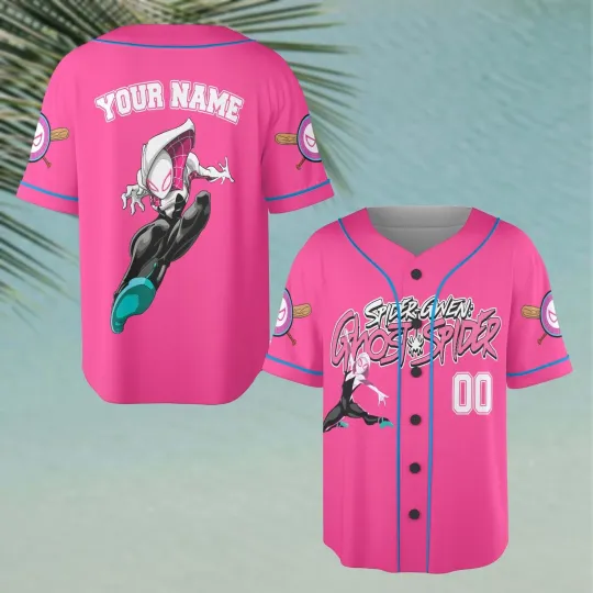 Personalized Spider Gwen Ghost Spider Pink Themed Baseball Jersey Shirt