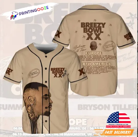 Chris Brown Breezy Bowl Tour 2025 Baseball Jersey