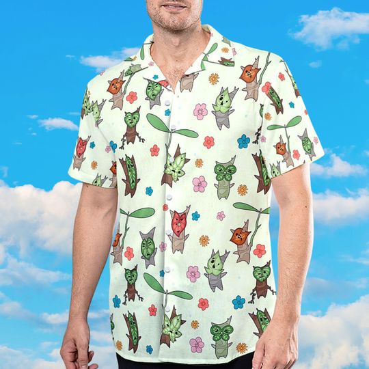 Ko.rok Hawaiian Shirt, Cute Video Game Shirt, Hyrule Compendium Shirt, Plant Lover Gift, Floral Aloha Shirt, Breath Of The Wild Tee