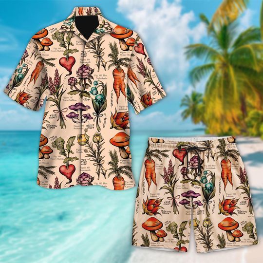 Hyrule Compendium Hawaiian Shirt, Breath Of The Wild Tee, Hyrule Floral Shirt, Gift for Plant Lover, Vintage Plant Shorts, Gift For Him