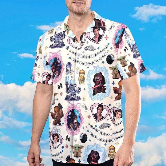 Star Wars Hawaiian Shirt, Revenge of the Sith Shirt Anakin Skywalker Shirt Darth Vader Tee Kenobi T-Shirt Disney Movie Button Shirt
