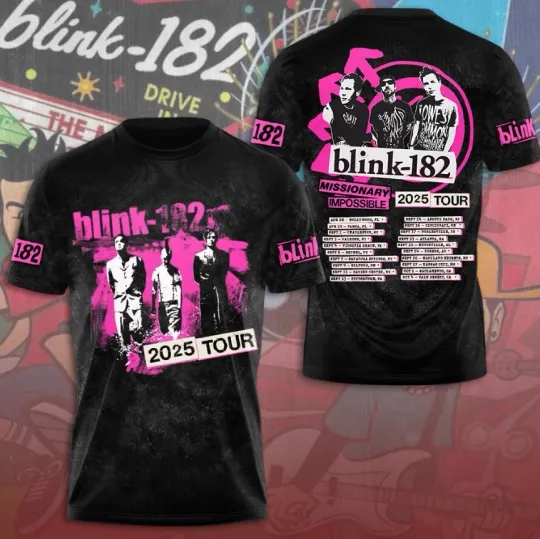 B182 Punk Rock 3D Tee 2025 Tour Shirt Gift for Music Lovers