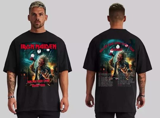 Iron Maiden Run for Your Lives World Tour 2025 Hard Rock Black T-Shirt