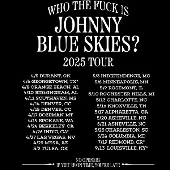Sturgill Simpson Who The F**k Is Johnny Blue Skies Tour 2025 Dates List Poster