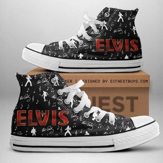 Elvis Presley Shoes, The King Of Rock Canvas Shoes, Elvis High Top Shoes, Rock N Roll Shoes Men, Gift For Elvis Fans, Music Lover Gift