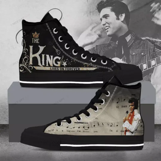Elvis Presley High Top Canvas Shoes, Music Icon Fan Sneakers, Nicegift Pair