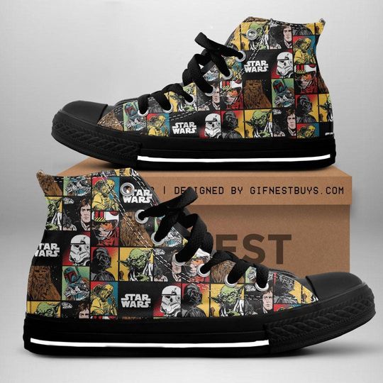 Star Wars Classic Shoes, Star Wars Characters Canvas Shoes, Retro Comic Book Shoes, Disney High Top Shoes, Star Wars Day 2025