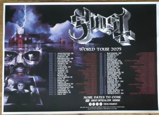 Ghost - live band music show 2025 TOUR promotional tour concert gig poster