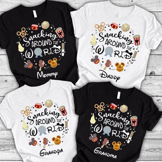 Snacking Around The World Shirts, Custom Drinking Around The World Shirt, Disney Family Vacation 2025, Disney Epcot Shirts, Disney Snacking