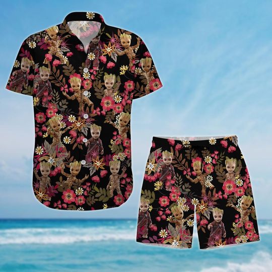Groot Button Shirt And Short, Guardians Of The Galaxy Shirt, Disney Trip Hawaiian Shirt, Family Vacation Summer Shirt, Gift For Fan