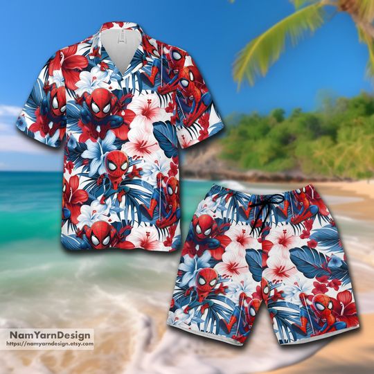 Spiderman Hawaiian Shirt, Superhero Shirt, Disney Marvel Hawaiian Shirt, Marvel Aloha Shirt, Marvel Characters Shirt, Vacation Family Shirt