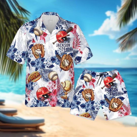 Custom Baseball Hawaiian Shirt, Baseball Flower Hawaiian Shirt, Baseball Player Summer Beach Hawaii Shirt, Gift For Baseball Lover, Dad, Son