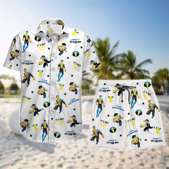 Invincible Hawaiian Shirt, Invincible Mark Button Up Shirt, Superhero Blouse Shirt, I Am Invincible Short Men, Comic Book  Fan Shirt