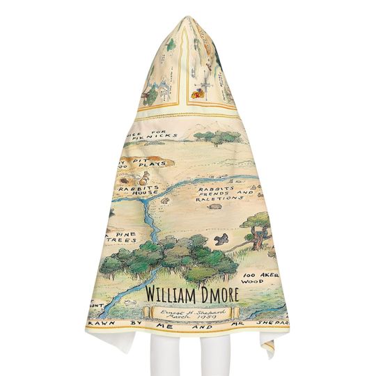 Personalized Winnie The Pooh Hundred Acre Wood Map Hooded Towel For Kids, Custom Name Winnie The Pooh Hooded Towel, Winnie The Pooh Bathroom