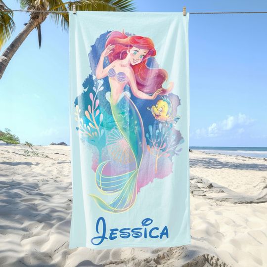 Custom Little Mermaid Beach Towels, Princess Mermaid Beach Towels, Magic Kingdom Beach Towel, Princess Gifts, Cartoon Movie Beach Towel