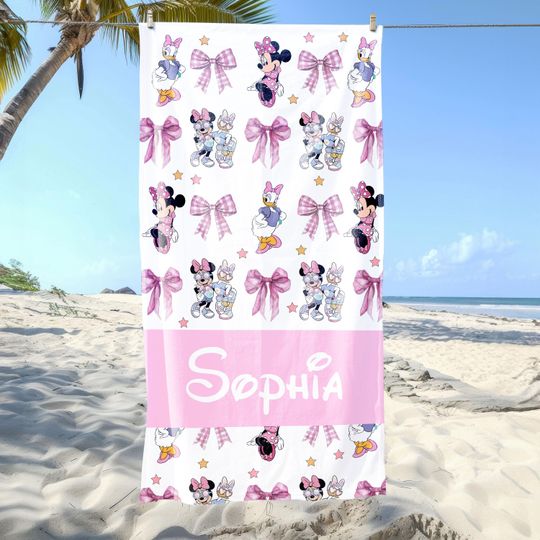 Custom Disney Girl Beach Towel, Minnie Daisy Beach Towel, Disney Coquette Towel, Disney Besties Matching Towel, Disney Luxury Towel
