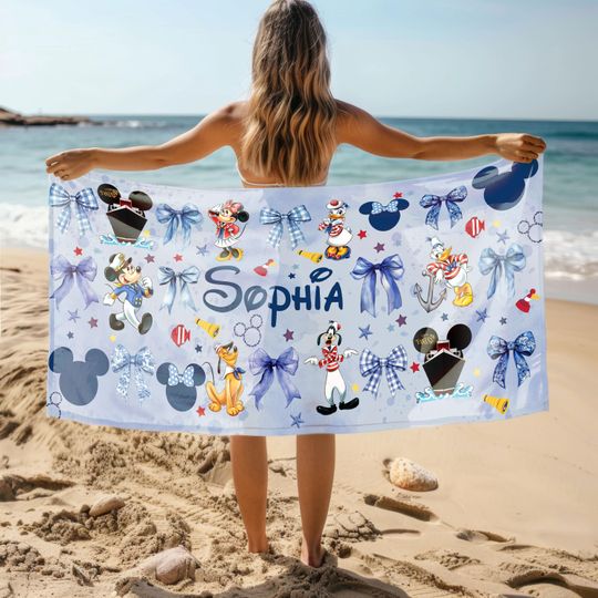 Personalized Disney Cruise Beach Towel, Disney Coquette Towel, Custom Cruise Line Beach Towel, Disney Bath Pool Towel, Mickey Cruise Towel
