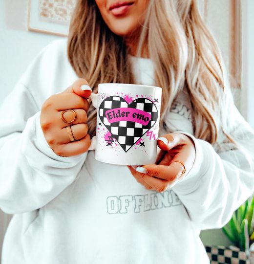 Elder Emo Coffee Mug | Funny Millennial Music Not A Phase | Pop Punk Society Club Emo Night | Myspace Era Scene Kid 2000s WWWY warped tour