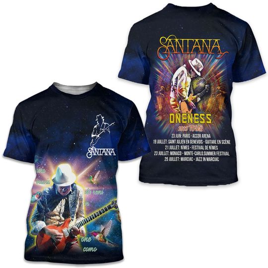 Discover Carlos Santana Oneness 2025 Tour 3D T-Shirt