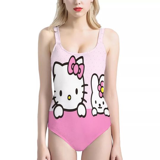Mini Girls One-Piece Swimsuit Fashion, Hello Kitty And Friends Cartoon Print Swimsuit, Ladies Sleeveless Swimsuit Family Suit