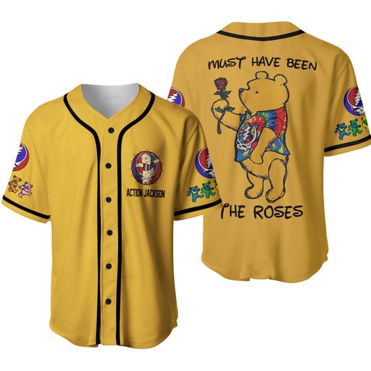 Grateful Dead Pooh Baseball Jersey, Hippie Pooh Shirt, Trippy Rose Tie Dye Pooh Top, Must Have Been the Roses Shirt, Festival Outfit