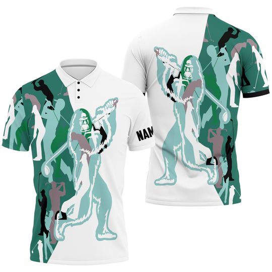 Custom Name Green Camo Bigfoot Golf Men's Polo Shirt