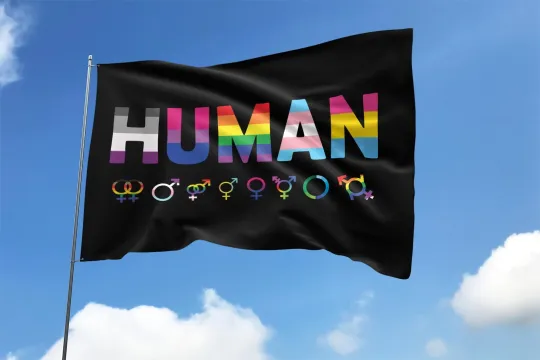 Human Everyone Is Welcome Here Support LGBT Happy Pride Month Flag
