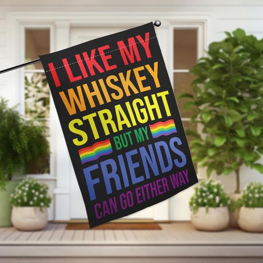 I Like Whiskey Straight Pride Flag, Funny Rainbow LGBTQ House Flag, Birthday Party Yard Banner, Spring Summer Flag Decor