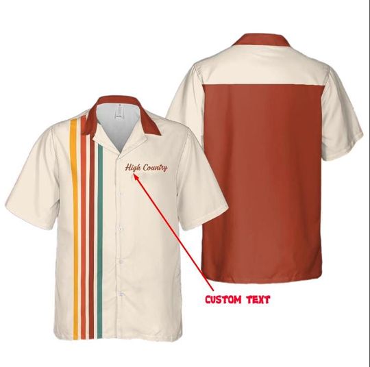 Retro Vintage-inspired Bowling Shirt, 1950s style, Hawaiian Button-up, striped, rockabilly, vibrant, retro colors