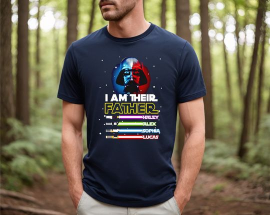 Custom Star Wars Dad Shirt With Kids Names, Father's Day Gift Shirt, Personalized Dad Shirt with Names, Darth Vader Lightsaber Kids Shirt
