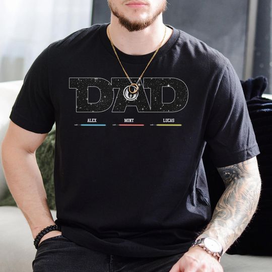 Personalized Star Wars Dad Shirt With Kids Names, Father's Day Gift, Custom Dad Shirt with Names, Darth Vader Lightsaber Kids Shirt