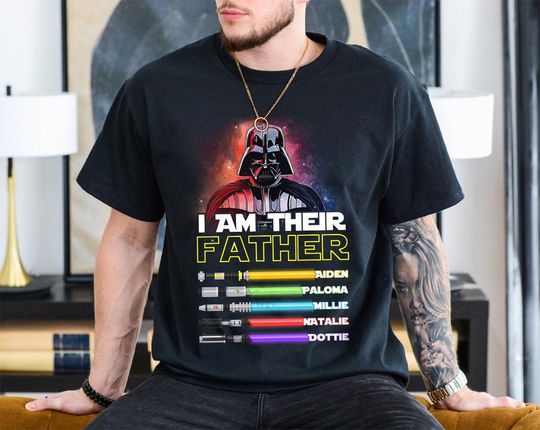 Custom Star Wars I Am Their Father Shirt, Customized Lightsaber With Kids Names Shirt, Star Wars Father & Baby Tee, Father's Day