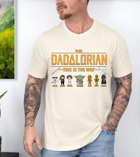 Custom Star Wars Dad Shirt With Kids Names, Star Wars Custom Matching Shirts, Father's Day Gift Shirt, Dadalorian And The Child Shirt