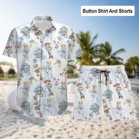 Disney Toy Story Hawaiian Shirt, Magical Castle Shirt, Woody Buzz Lightyear Button Shirt, Hawaii Shirt For Toy Story Lover,Beach Shorts