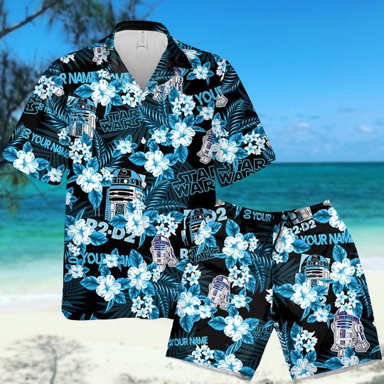 Star Wars R2D2 Hawaiian Shirt, Beach Shorts, Disney Movie Summer Button Shirt, Disneyland Hawaii Shirt, Disneyworld, Star Wars Fan Gift