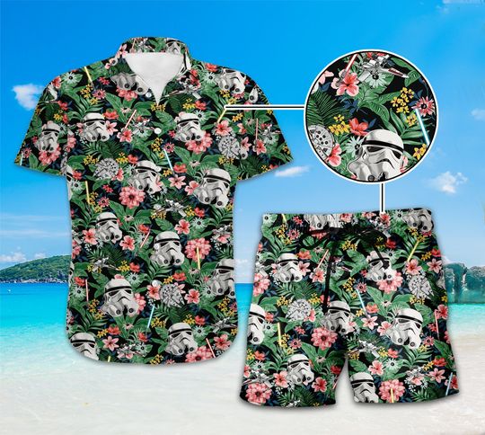 Starwars Hawaii Shirt, Stormtrooper Hawaiian Shirt, Summer Button Up Hawaiian Shirt, Starwars Halloween Shirt, Floral Starwars Hawaii Shirt