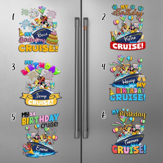Personalized Animated Mouse And Friends Birthday Cruise Magnet Collection, Mouse Wearing Birthday Hat Magnet, Custom Birthday Cruise Magnet