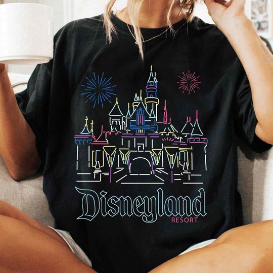 70Th Anniversary Disneyland Resort 1955 Neon Style Sleeping Beauty Castle Platinum Celebration Shirt, Disneyland Family Matching Trip 2025