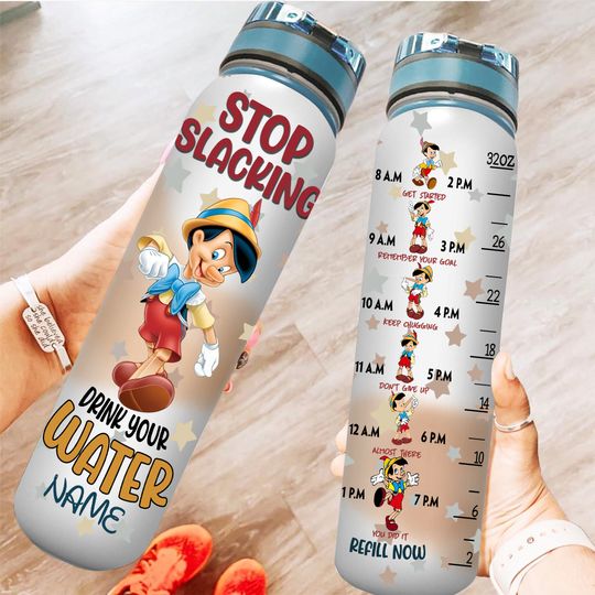 Custom Pinocchio Water Bottle, Pinocchio 32oz Water Tracker, Disney Pinocchio Bottle, Disney World Bottle, Pinocchio Jiminy Cricket Bottle