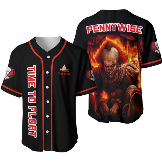 Personalized Pennywise Baseball Jersey, Pennywise Time To Float Jersey, Pennywise Clown Horror Baseball Shirt, IT Movie Shirt For Kids