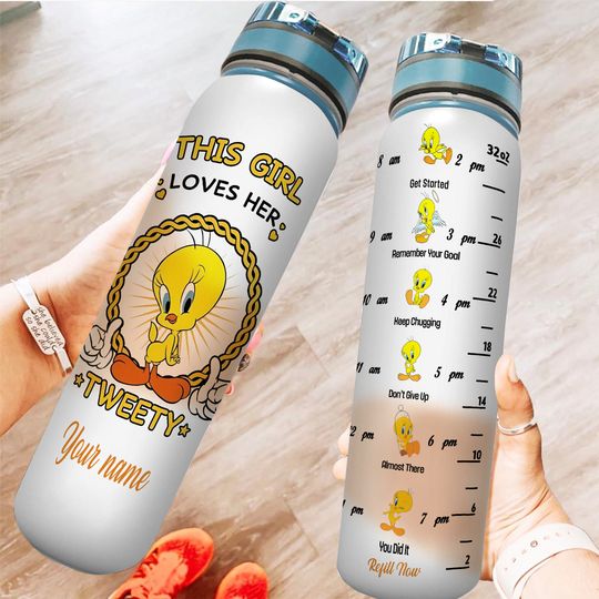 Tweety Bird Water Bottle, Personalized Tweety Bird Bottle, Tweety Bird Gift, Tweety Water Bottle, Tweety Birthday Gift, 32oz Water Bottle