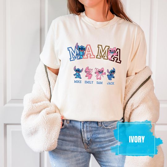 Comfort Colors Lilo and Stitch Custom Mama Shirt with Kids Names, Mother's Day Gift Tee, Mom Shirt, Personalized Mother's Day Gift Shirt