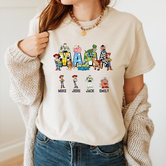 Toy Story Custom Mama Shirt with Kids Names, Mother's Day Gift Tee, Jessi and Woody Mama Tee, Personalized Mother's Day Gift, Disney Mom Tee