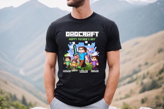 Personalized DadCraft Shirt, A Minecraft Movie Shirt, Custom Name Shirt, Chicken Jockey Gaming, Happy Father's Day Gift, Trending Game Tee
