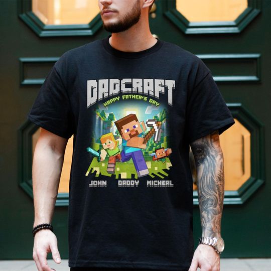 Personalized DadCraft T-shirt, A Minecraft Movie Shirt For Kids, Chicken Jockey Gaming, Happy Father's Day Gift, Custom Father's Day Shirt