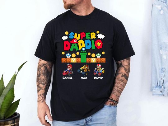 Personalized Super Daddio Game Shirt, Custom Kids Name Dad Shirt, Funny Father's Day Daddio Shirt, Super Dad Gamer Shirt, Personalized Kids