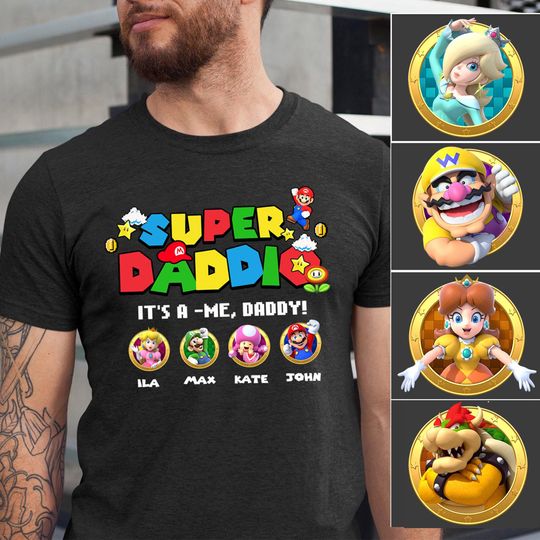 Personalized Super Daddio Game Shirt, Custom Kids Name Dad Shirt, Funny Father's Day Daddio Shirt, Super Dad Gamer Shirt, Personalized Kids