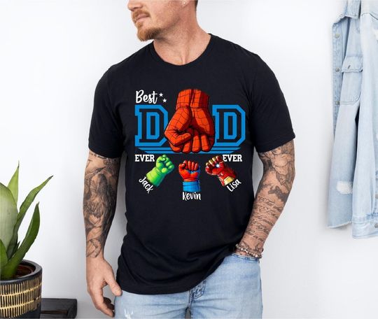 Marvel Dad T-Shirt, Superhero Father's Day Tee, Iron Man Dad Shirt, Spiderman Dada, Hulk Kids Name, Avengers Dad