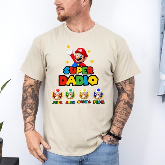 Custom Super Daddio Shirt, Custom Kids Name Dad Shirt, Gamer Daddy Shirt, Funny Father's Day Daddio Shirt, Super Dad Mario Theme Shirt